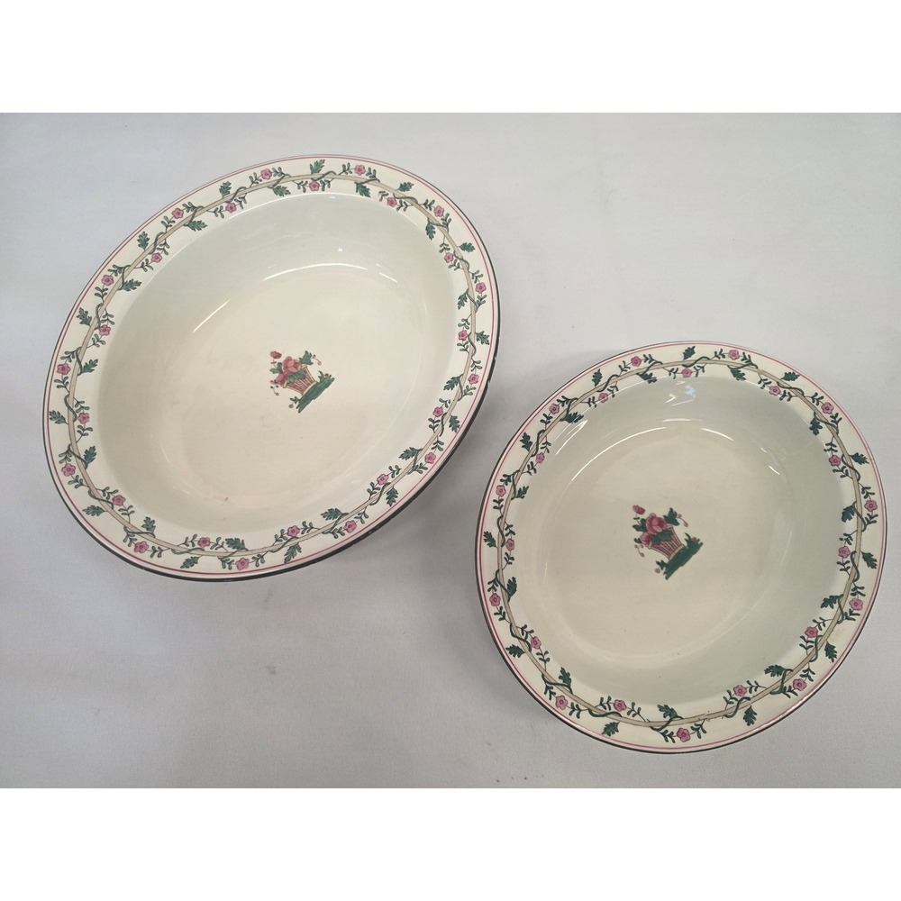 Wedgwood Etruria England Oval Serving Bowls Set of 2 Pink Floral Green Vine